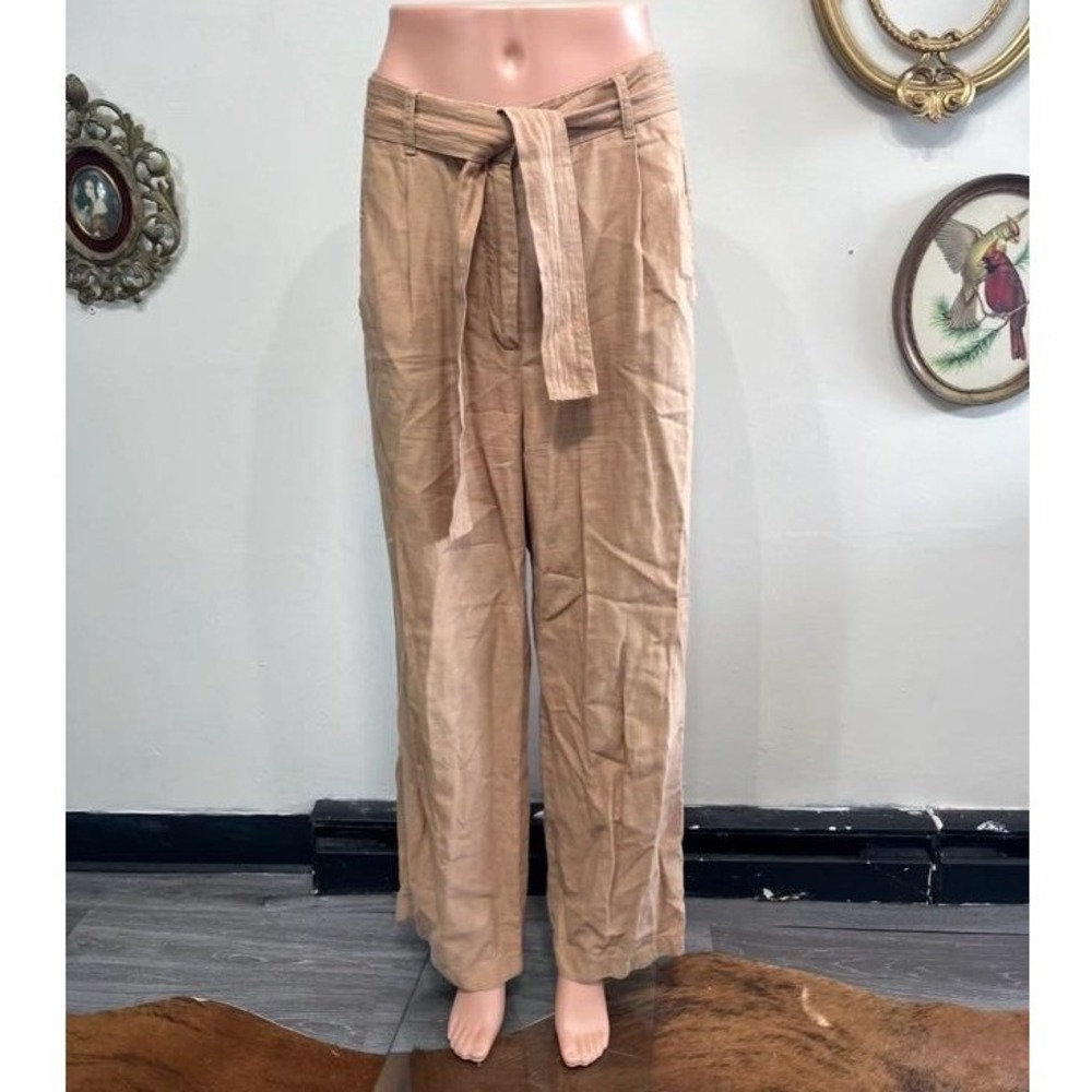 Wilfred Free Linen Belted Wide Leg Trousers Pants Straight Leg Pockets Size 8